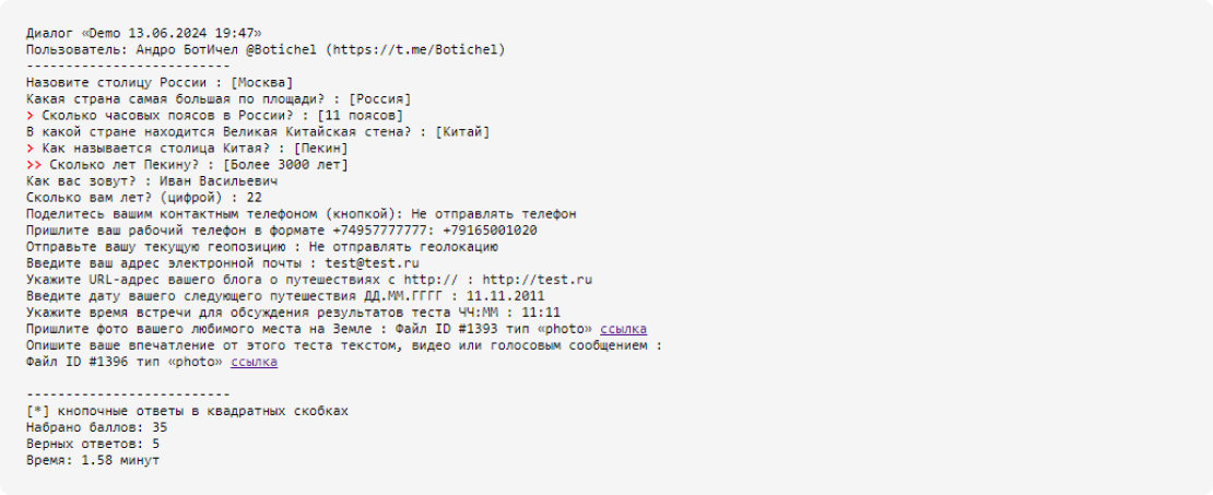 Пример результатов
